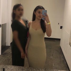 Cream Beige Ribbed Dress